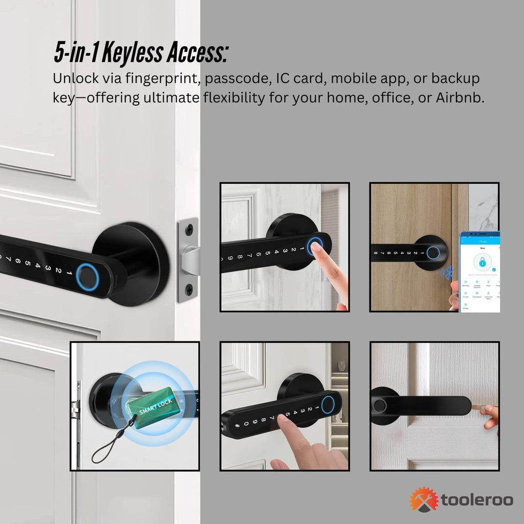 Black zinc alloy smart door lock handle with digital keypad and built-in fingerprint sensor — view 4