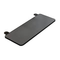 Black folding clamp-on desk extension tray with steel mounts attached to a wooden desk