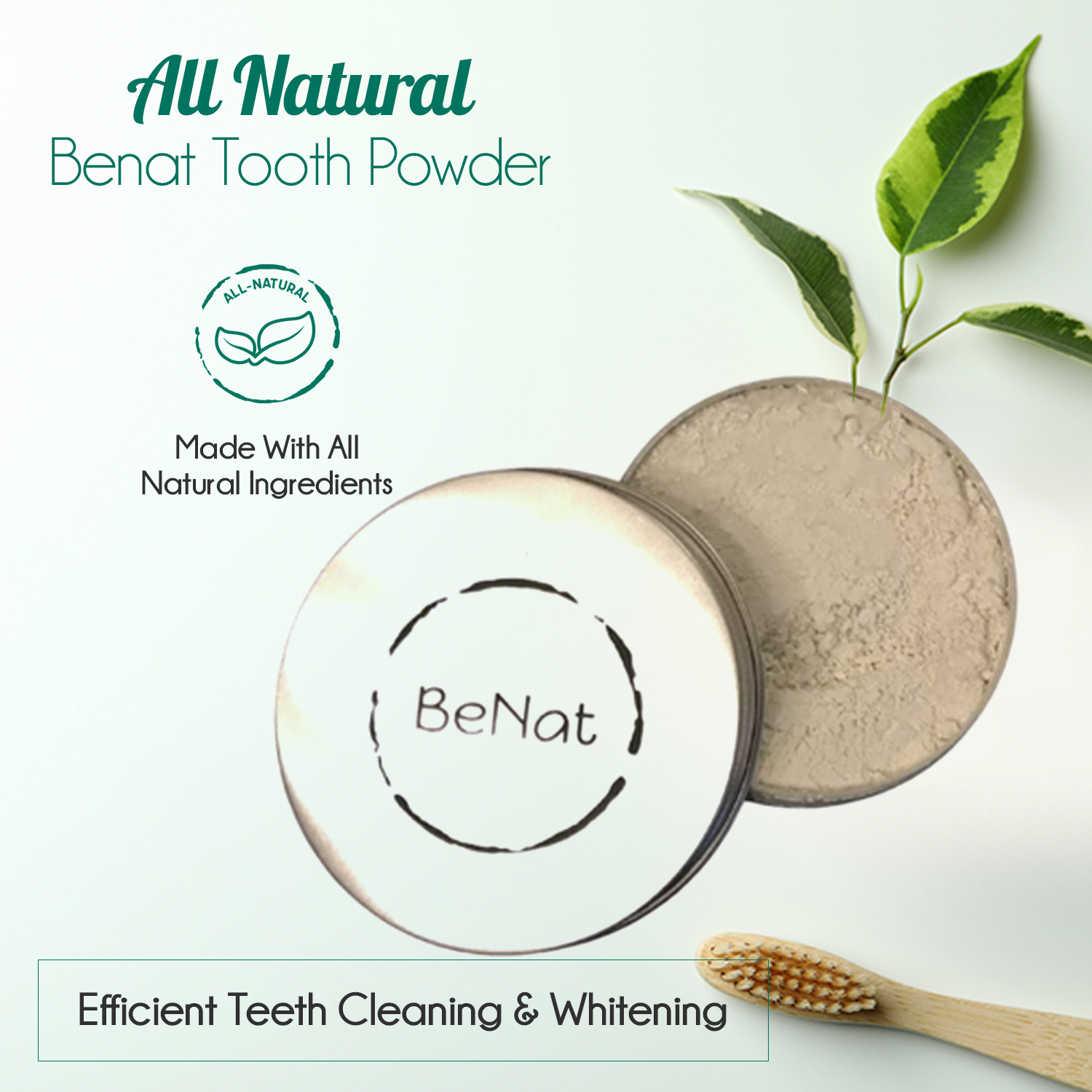 All-natural eco-friendly tooth powder in a reusable metal tin for zero waste oral care — view 2