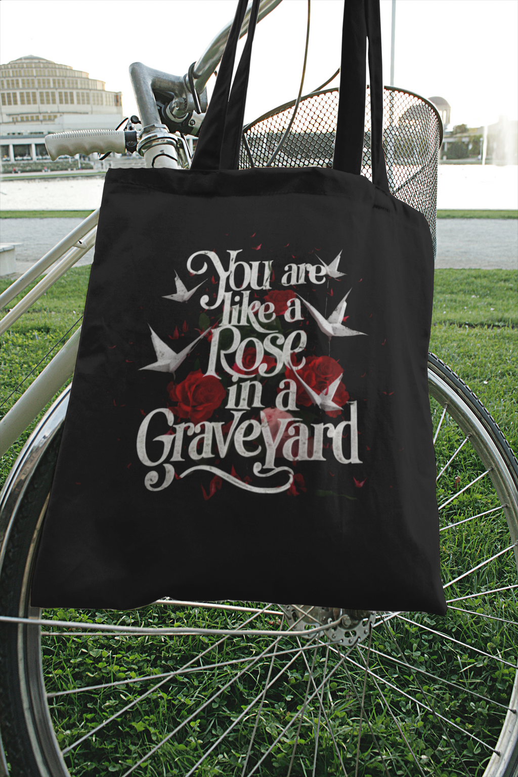 Cotton canvas tote bag with dark romance quote design, book lover accessory — view 2
