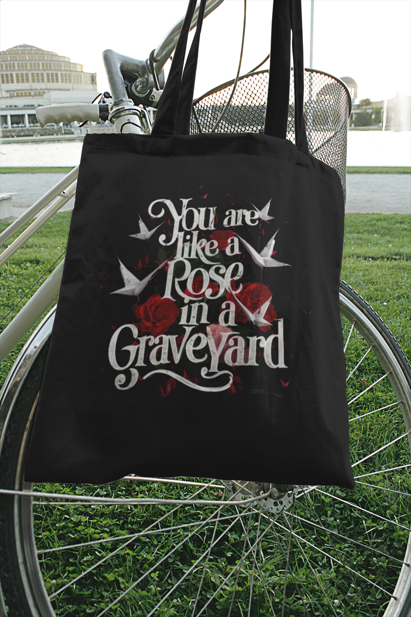 Cotton canvas tote bag with dark romance quote design, book lover accessory — view 2