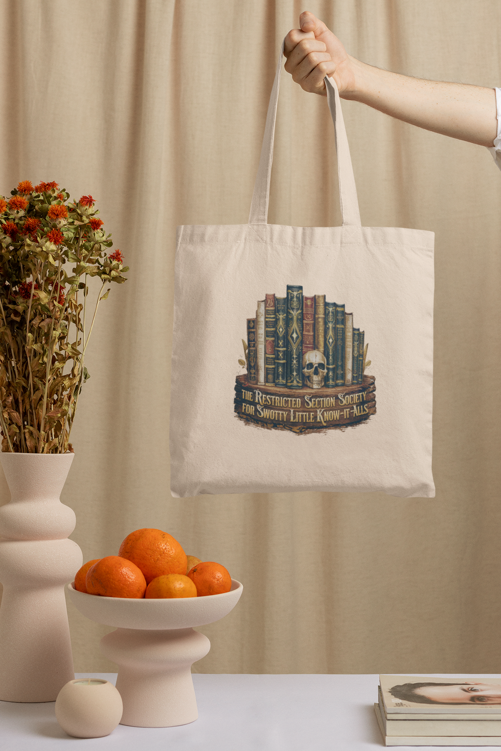 Restricted Section Society printed cotton canvas tote bag with shoulder handles — view 2