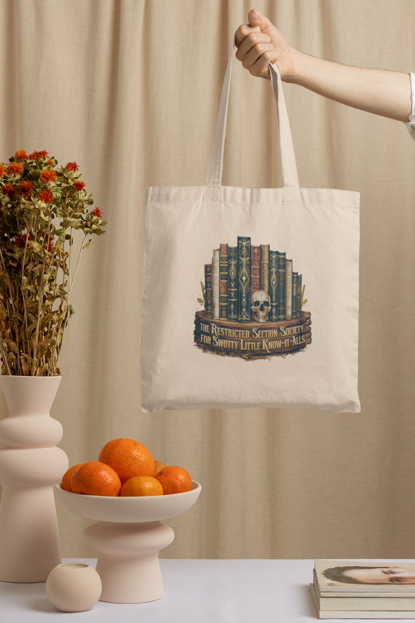 Restricted Section Society printed cotton canvas tote bag with shoulder handles — view 2