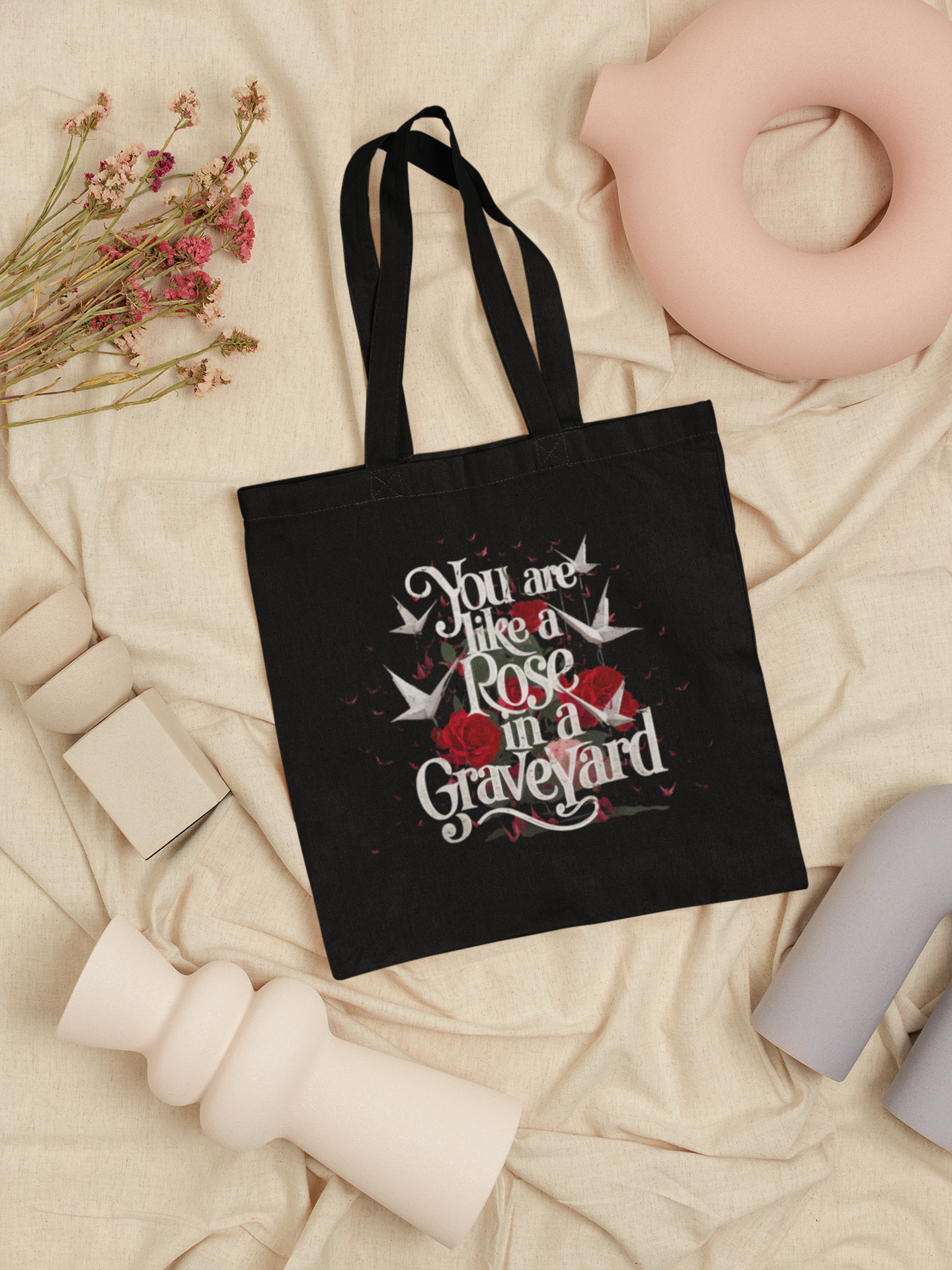 Cotton canvas tote bag with dark romance quote design, book lover accessory