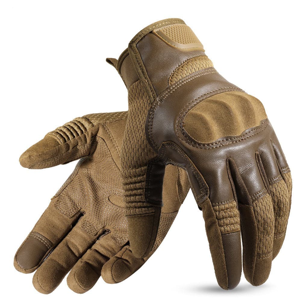 Tactical outdoor climbing gloves with PU leather accents, hard shell shockproof knuckles, and adjustable wrists