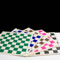 Tournament chess board in green and white vinyl, unrolled with clear algebraic notation borders