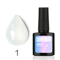 Translucent nail polish bottle and applicator brush featuring a sheer natural resin formula