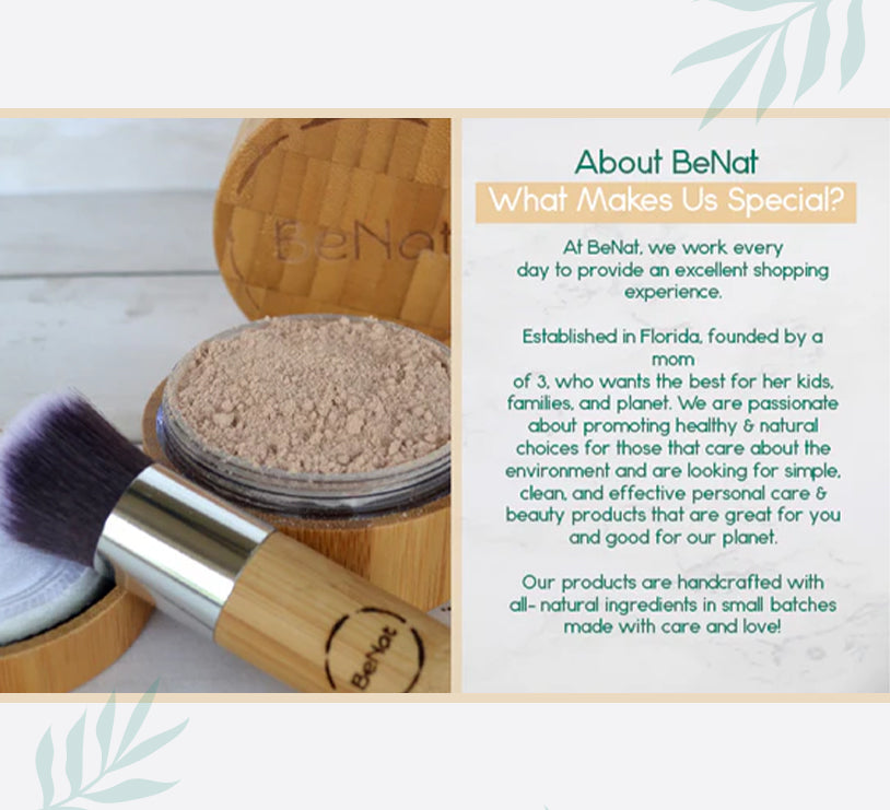 Translucent loose setting powder in an eco friendly bamboo container with puff and plastic sifter — view 5