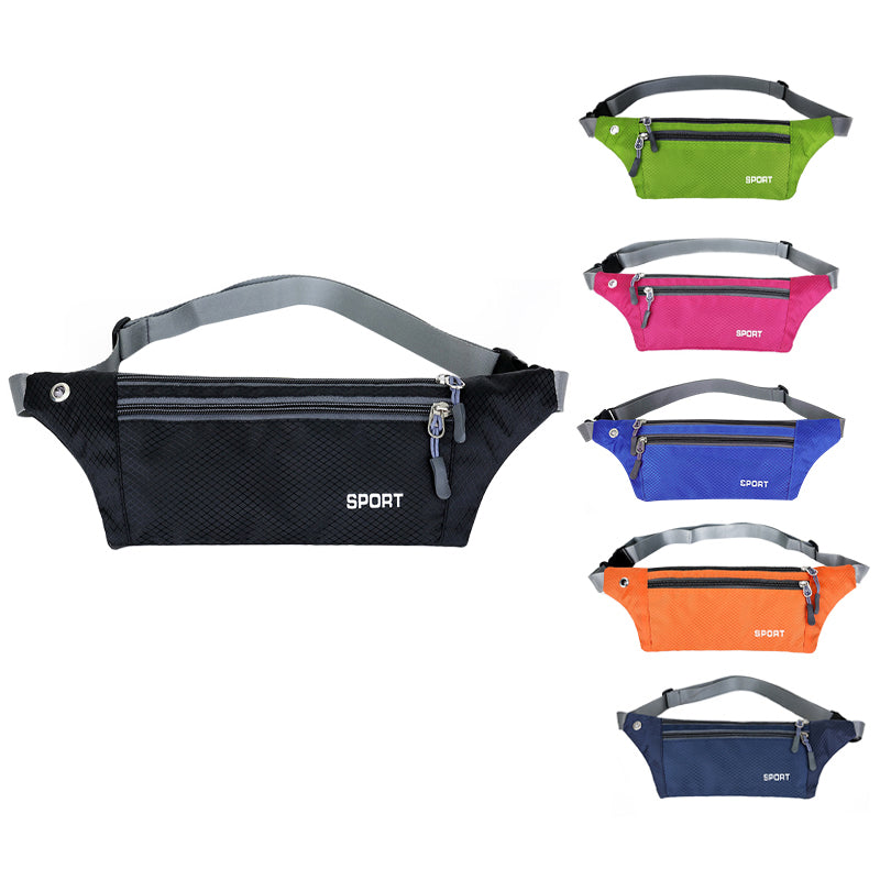 Waterproof running belt waist bag with secure zip pouch in assorted bright activewear colors — view 2
