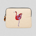 Flamingo laptop sleeve in warm earthy cotton canvas featuring detailed wildlife embroidery for 13-inch laptops