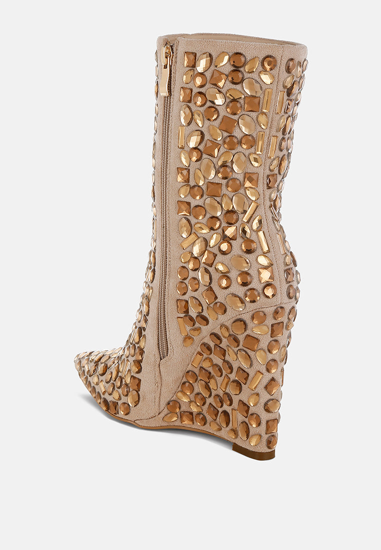 Trend Titan Diamante Slim Wedge Heel Boots-2