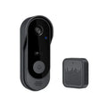 Black wireless smart video doorbell camera with intercom system and wide angle lens