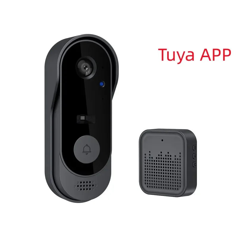 Black wireless smart video doorbell camera with intercom system and wide angle lens — view 5