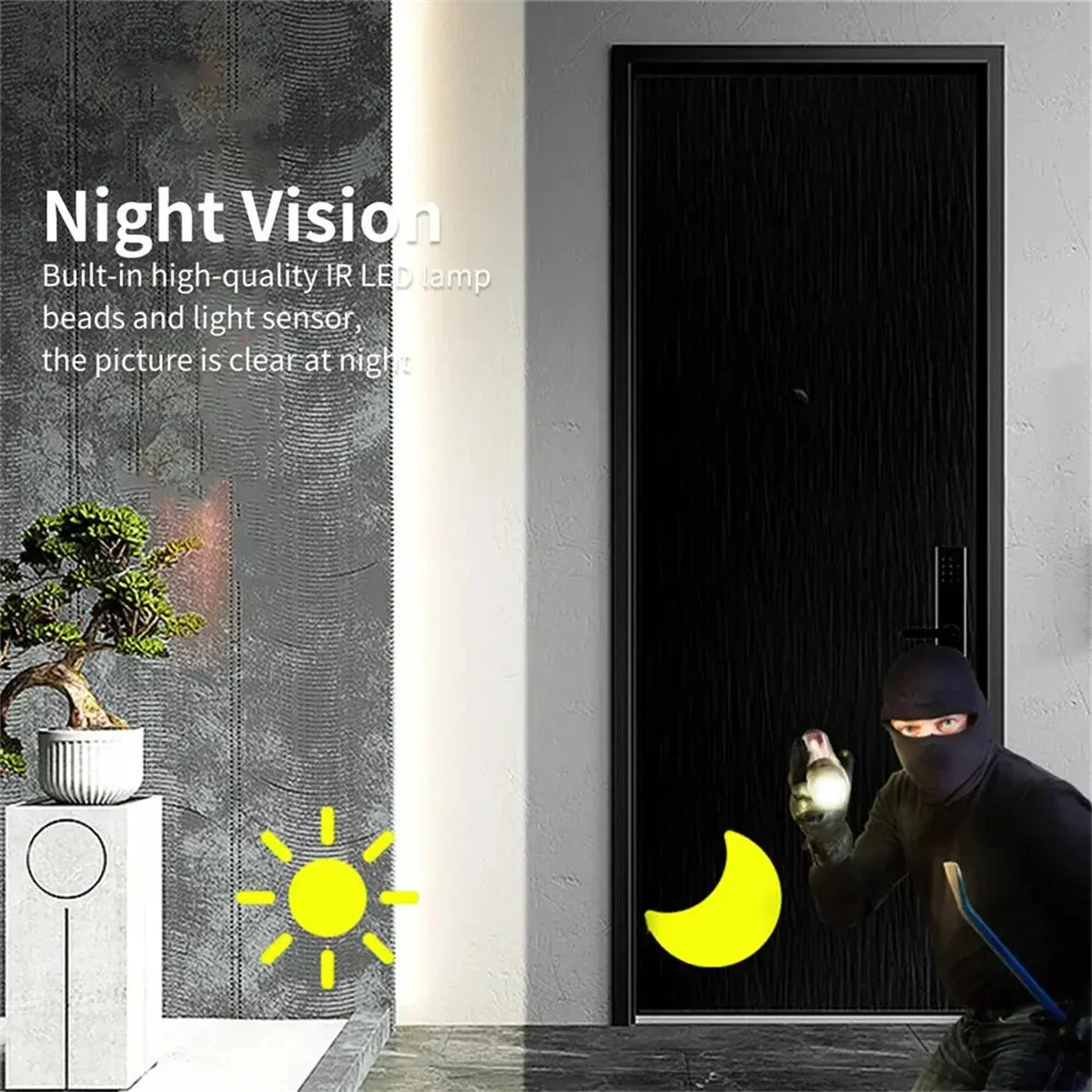 M8 wireless video doorbell camera in modern black finish with high definition wide angle lens — view 5