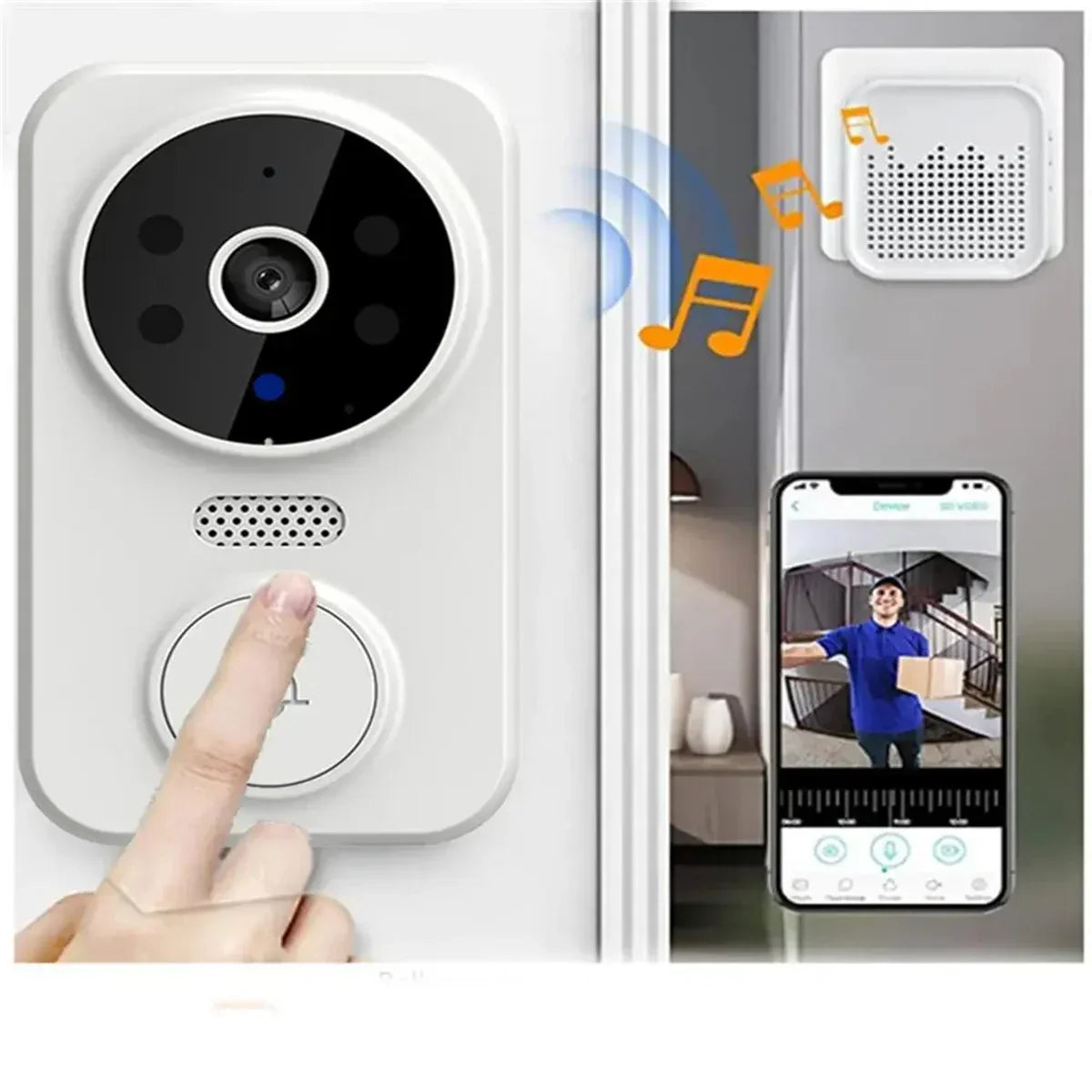 M8 wireless video doorbell camera in modern black finish with high definition wide angle lens — view 3