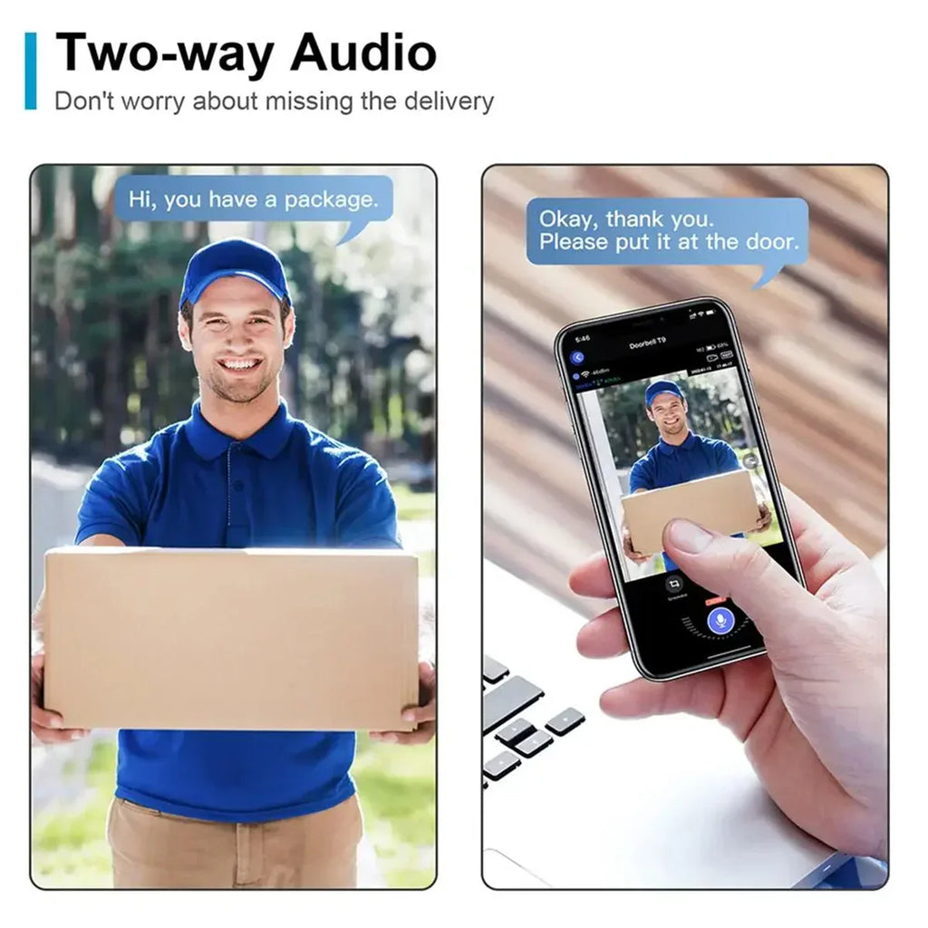 M8 wireless video doorbell camera in modern black finish with high definition wide angle lens — view 4