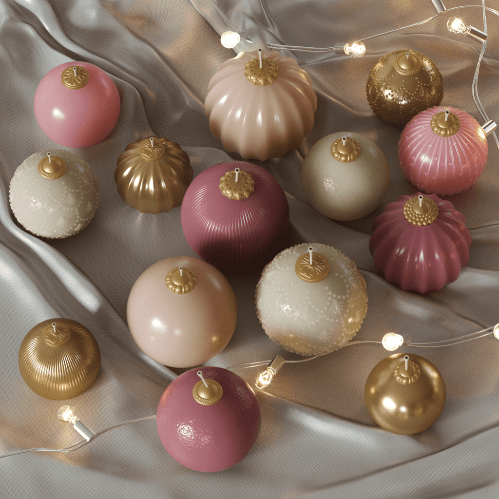 Christmas bauble silicone mold for 3D candle making with vintage textured ornament designs — view 3