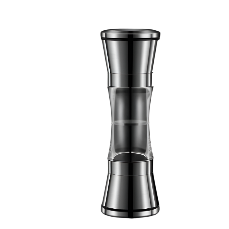 2-in-1 stainless steel spice grinder, dual-head silver pepper mill with transparent acrylic chambers