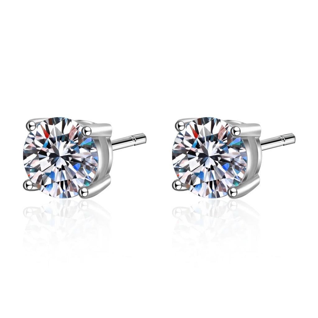 2.0ct moissanite stud earrings in 925 sterling silver displaying brilliant diamond-like fire and clarity. — view 2