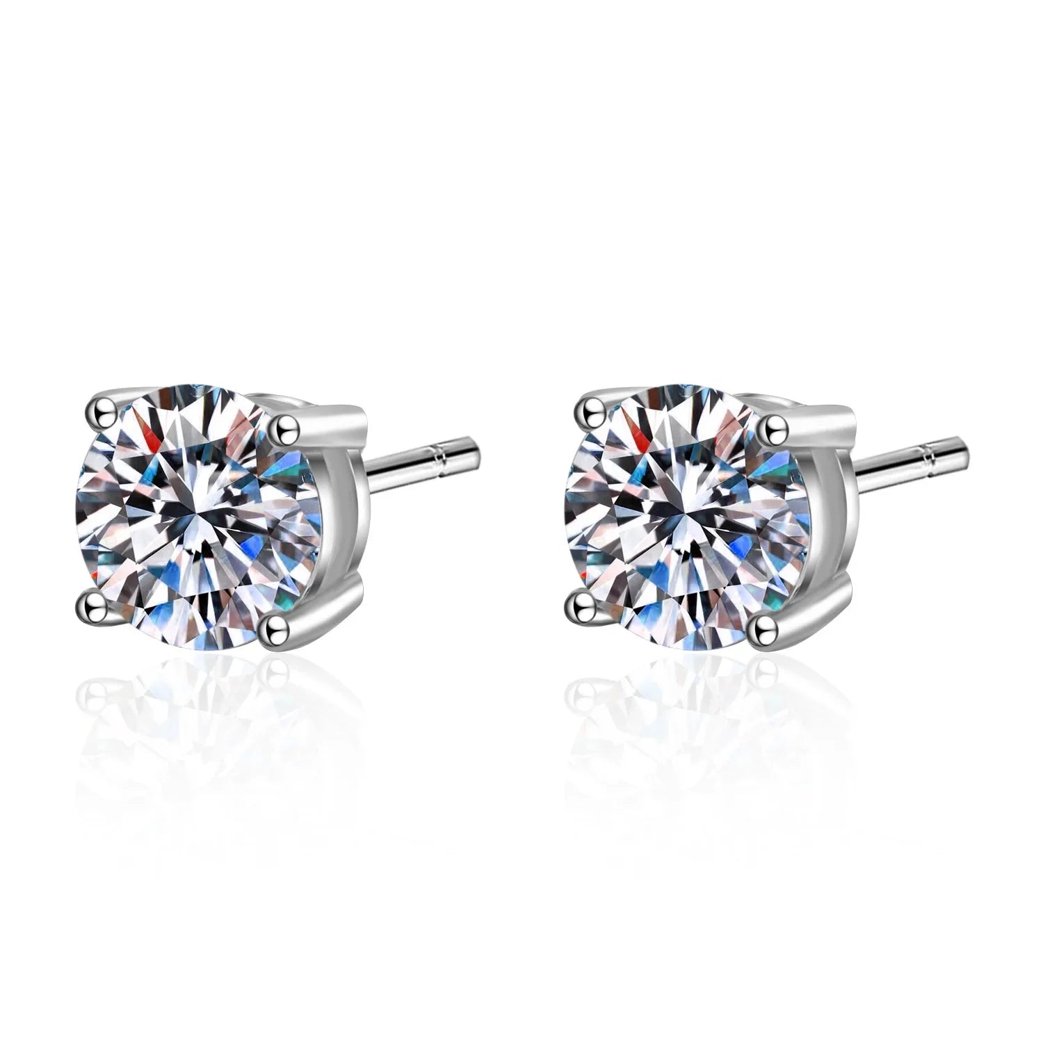 2.0ct moissanite stud earrings in 925 sterling silver displaying brilliant diamond-like fire and clarity. — view 2