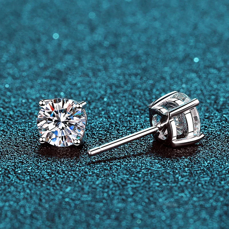 2.0ct moissanite stud earrings in 925 sterling silver displaying brilliant diamond-like fire and clarity. — view 3