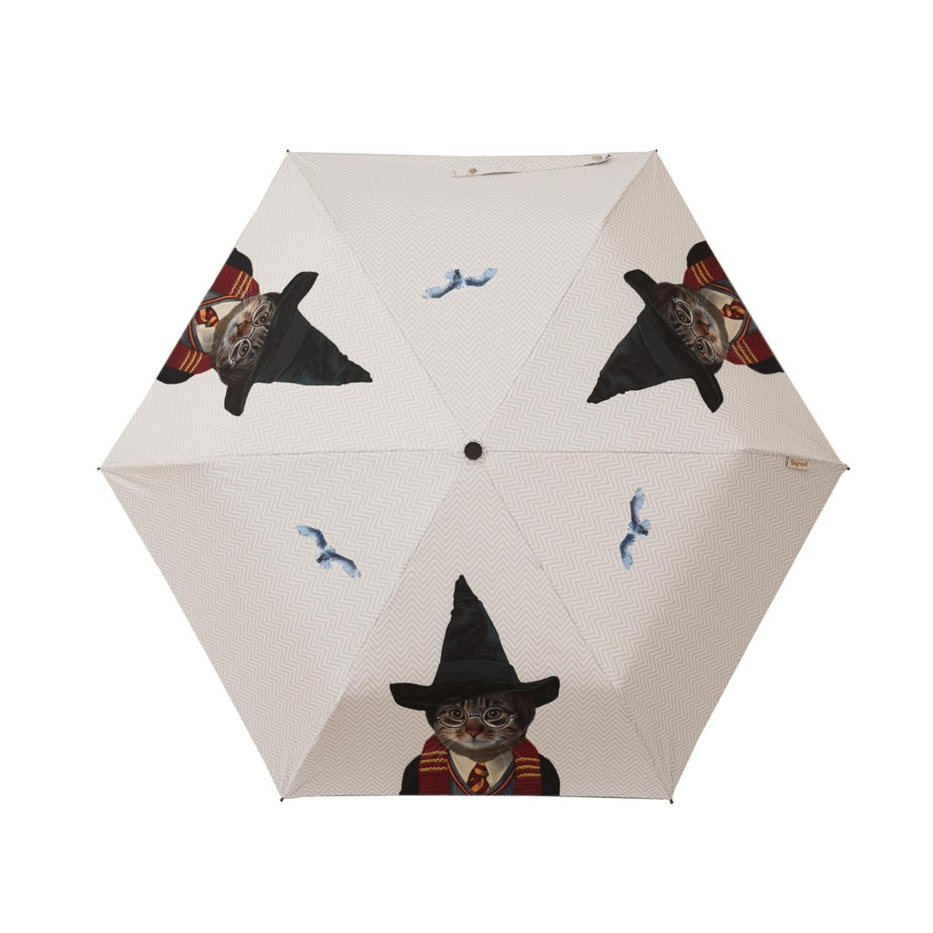 Magical cat automatic folding umbrella with artistic feline tapestry pattern and matching protective sleeve — view 2
