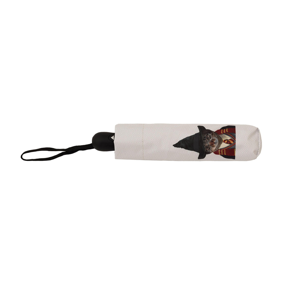 Magical cat automatic folding umbrella with artistic feline tapestry pattern and matching protective sleeve — view 3