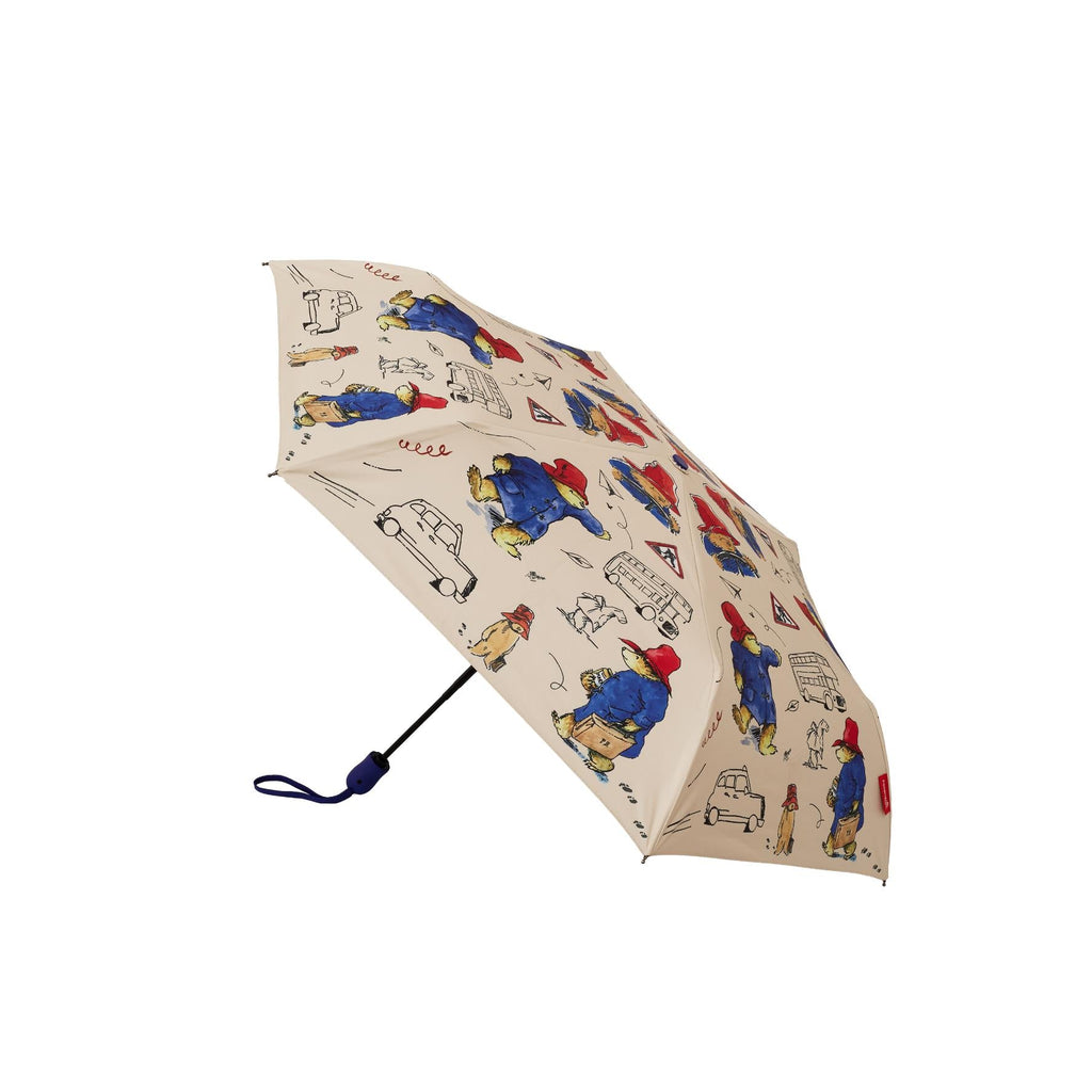 Paddington Bear automatic folding umbrella with matching sleeve, featuring classic artwork and UPF 50+ protection