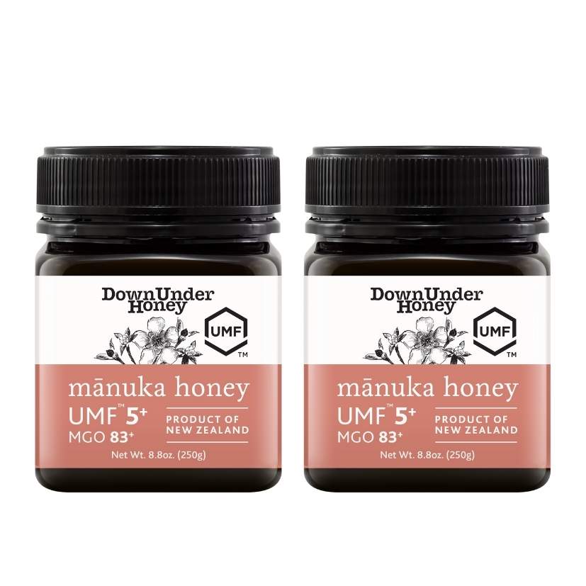 UMF 5+ Manuka honey pack of two featuring 8.8oz jars of raw natural honey