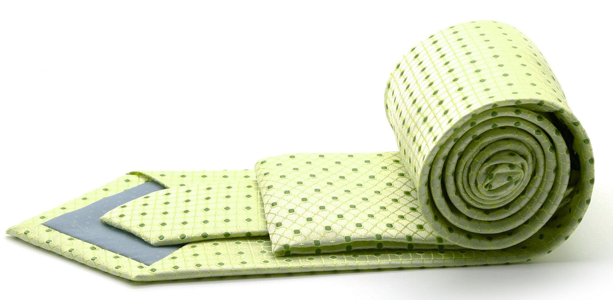 Mens Dads Classic Green Geometric Pattern Business Casual Necktie & Hanky Set UO-2-1