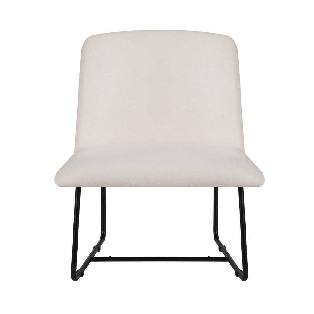Beige faux linen armless accent chair with black metal sled base for modern living room seating — view 3