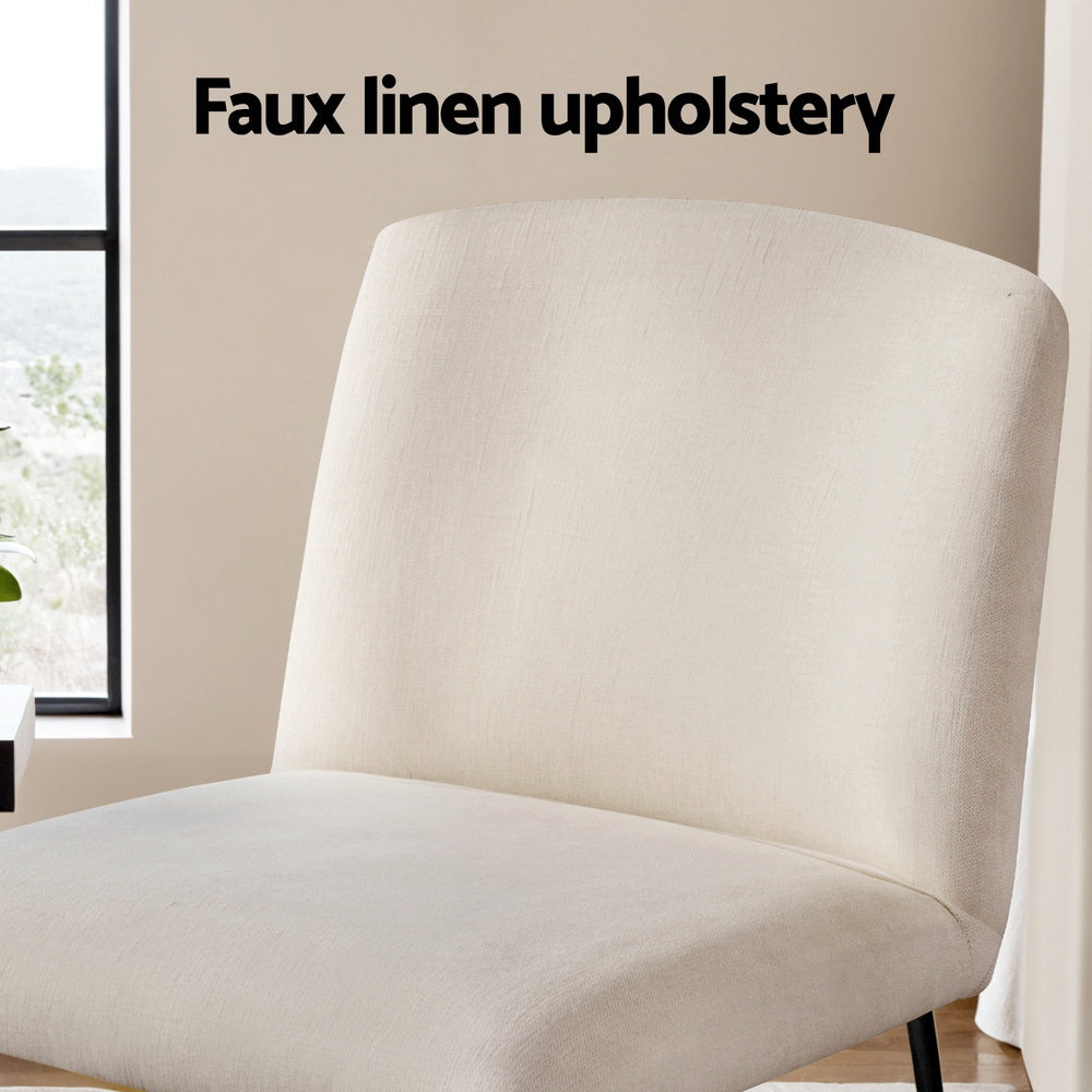 Beige faux linen armless accent chair with black metal sled base for modern living room seating — view 5
