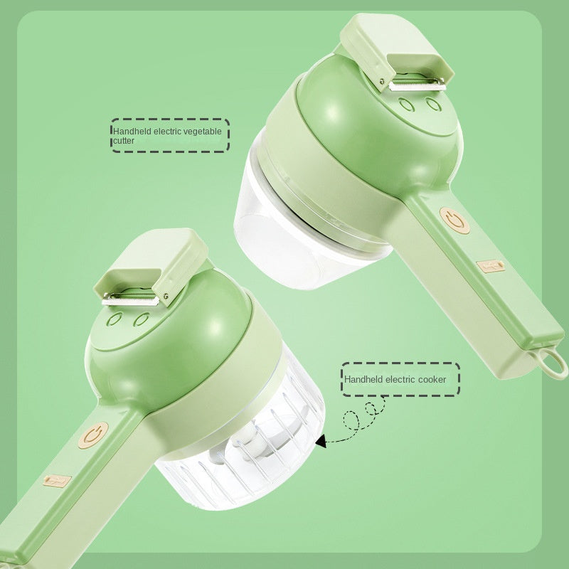 Cordless electric USB charged vegetable slicer and garlic masher in white ABS material — view 4
