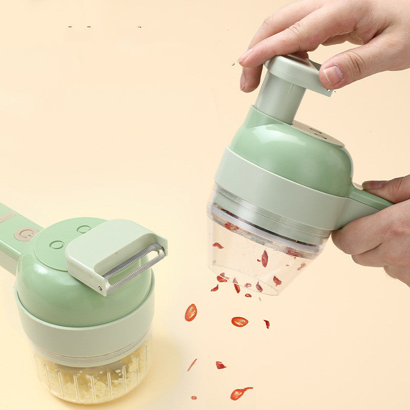 Cordless electric USB charged vegetable slicer and garlic masher in white ABS material — view 5