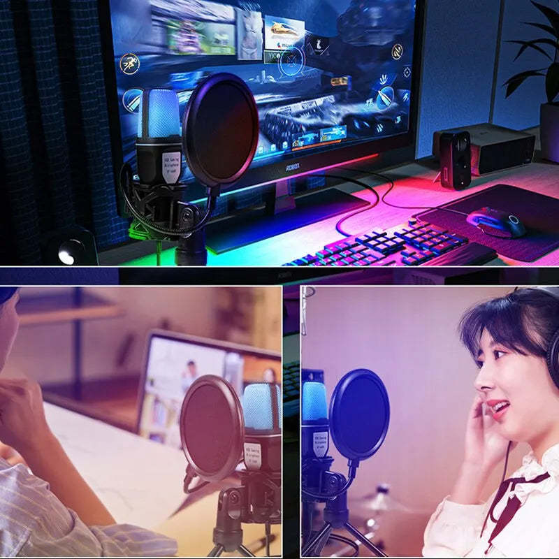 USB RGB gaming microphone with cardioid polar pattern for clear desktop streaming audio — view 3