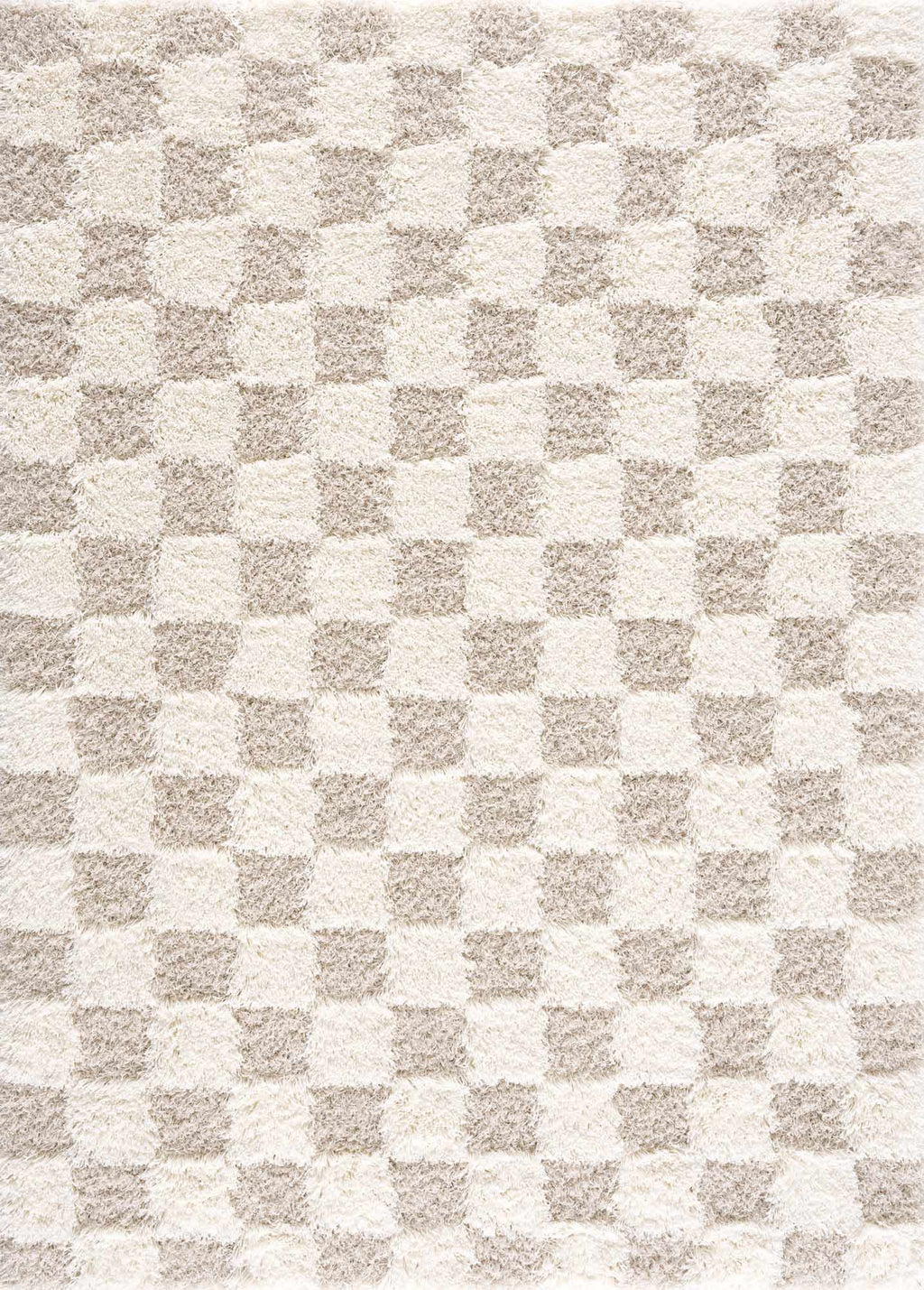 Atira light brown checkered area rug featuring a thick plush polypropylene pile and contemporary design