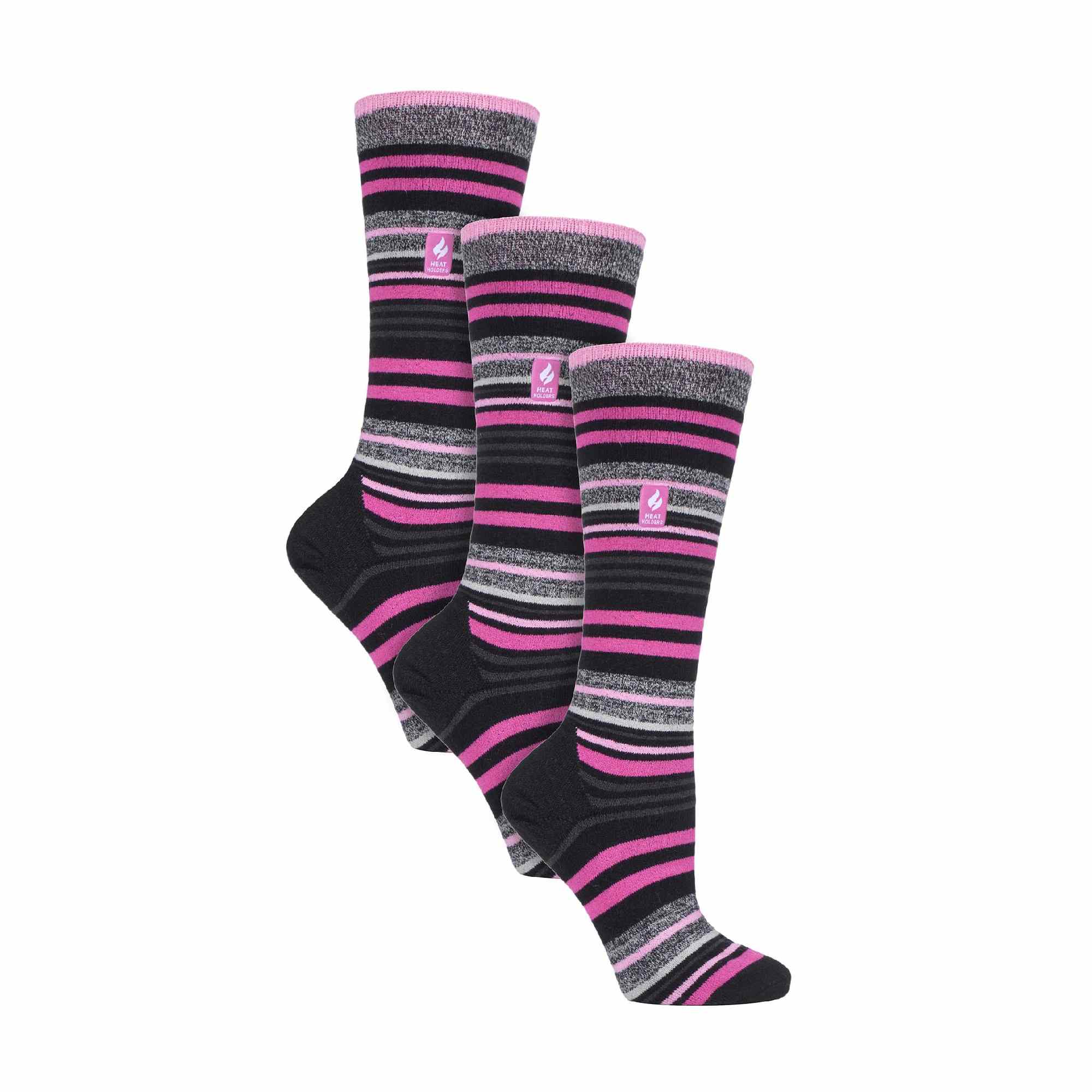 Three pack of ladies patterned knee high lightweight thermal ski socks in assorted vibrant designs