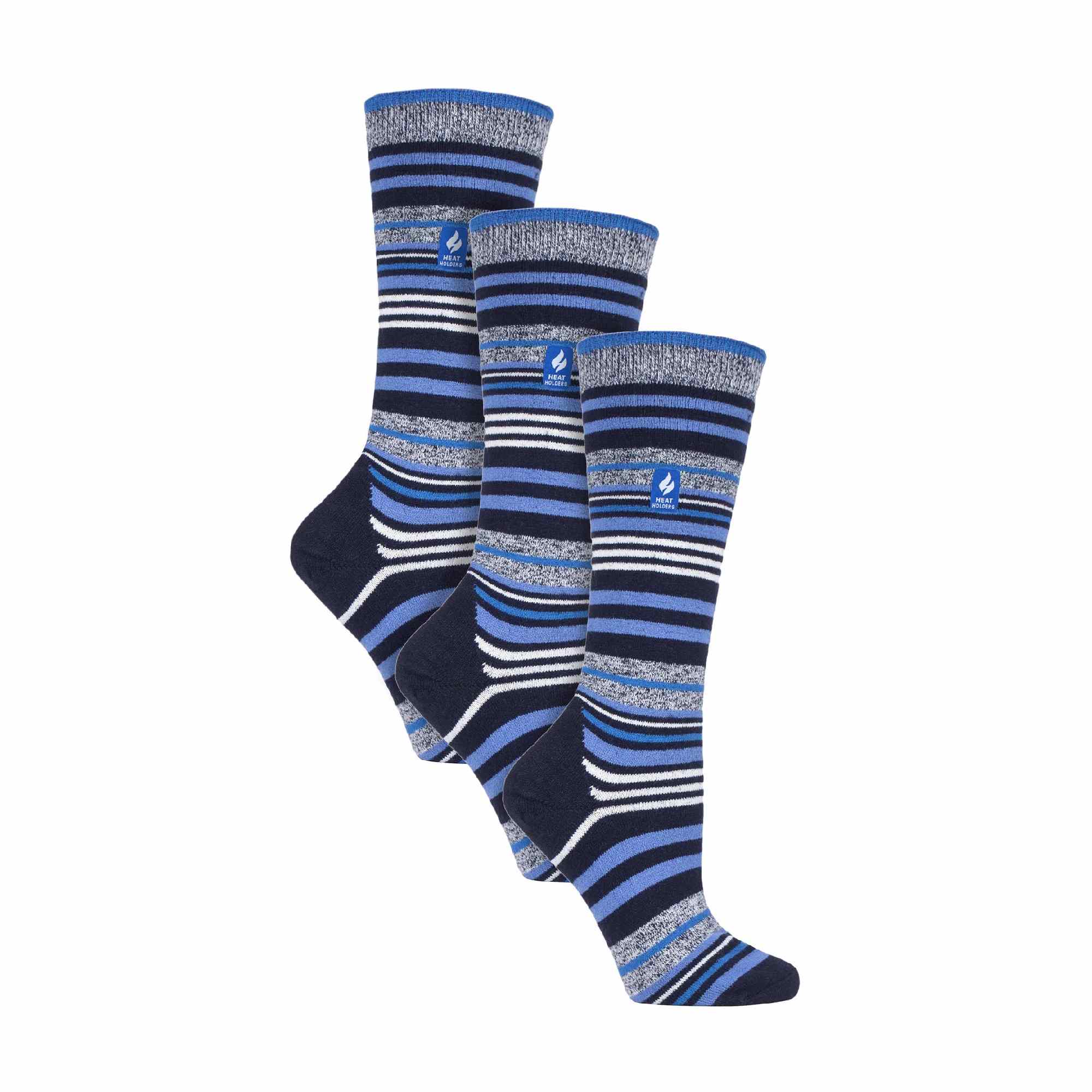 Three pack of ladies patterned knee high lightweight thermal ski socks in assorted vibrant designs — view 5