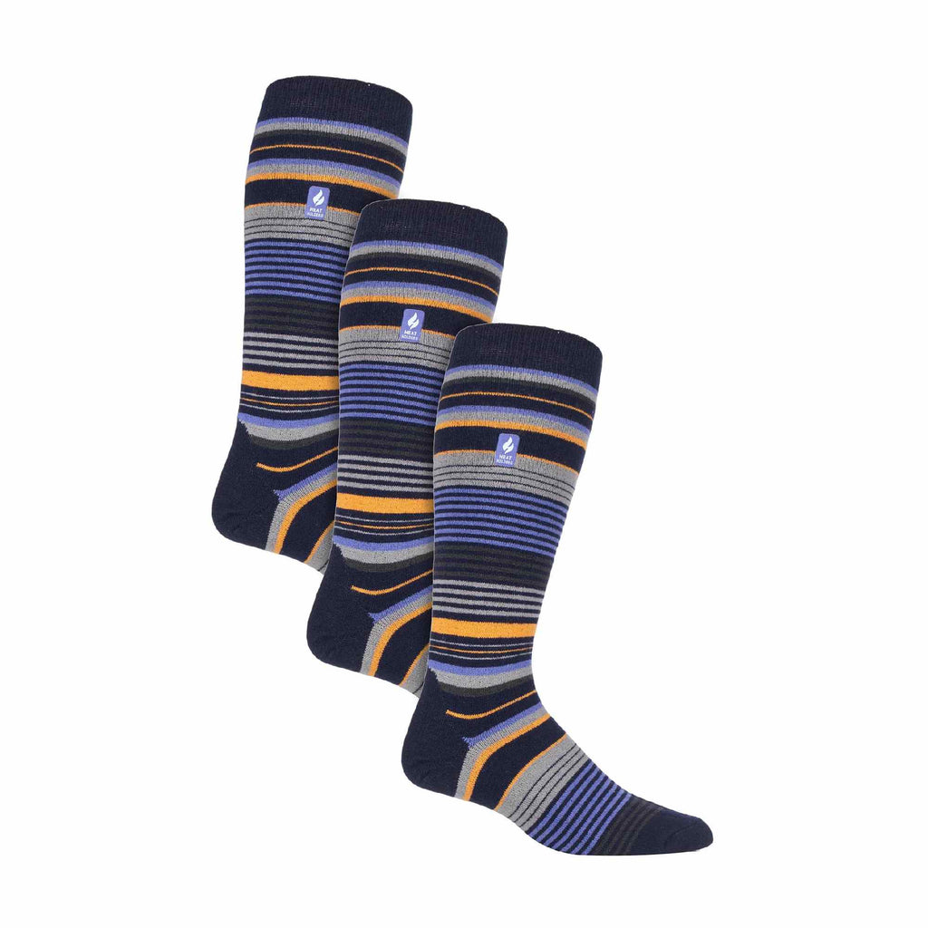 Three pack of men's patterned knee high lightweight thermal ski socks in various designs — view 5