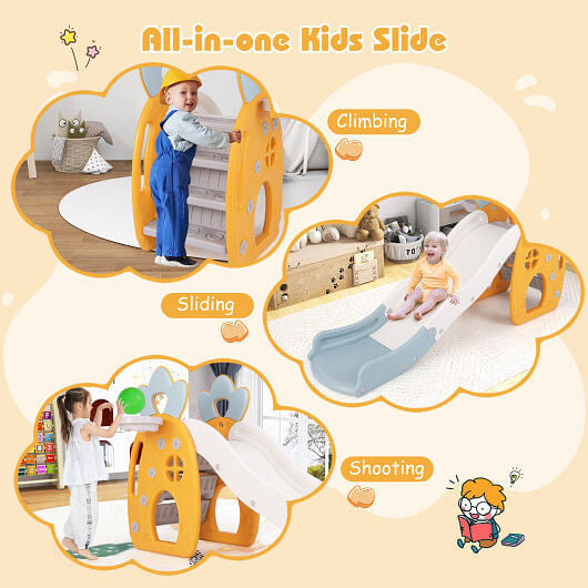 Foldable indoor kids slide with basketball hoop and secure buffer zone for toddler playrooms — view 4