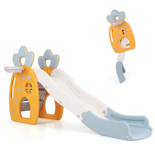 Foldable indoor kids slide with basketball hoop and secure buffer zone for toddler playrooms — view 5