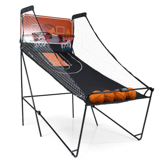 Foldable basketball arcade game machine with metal frame, dual hoops, and four rubber balls — view 5