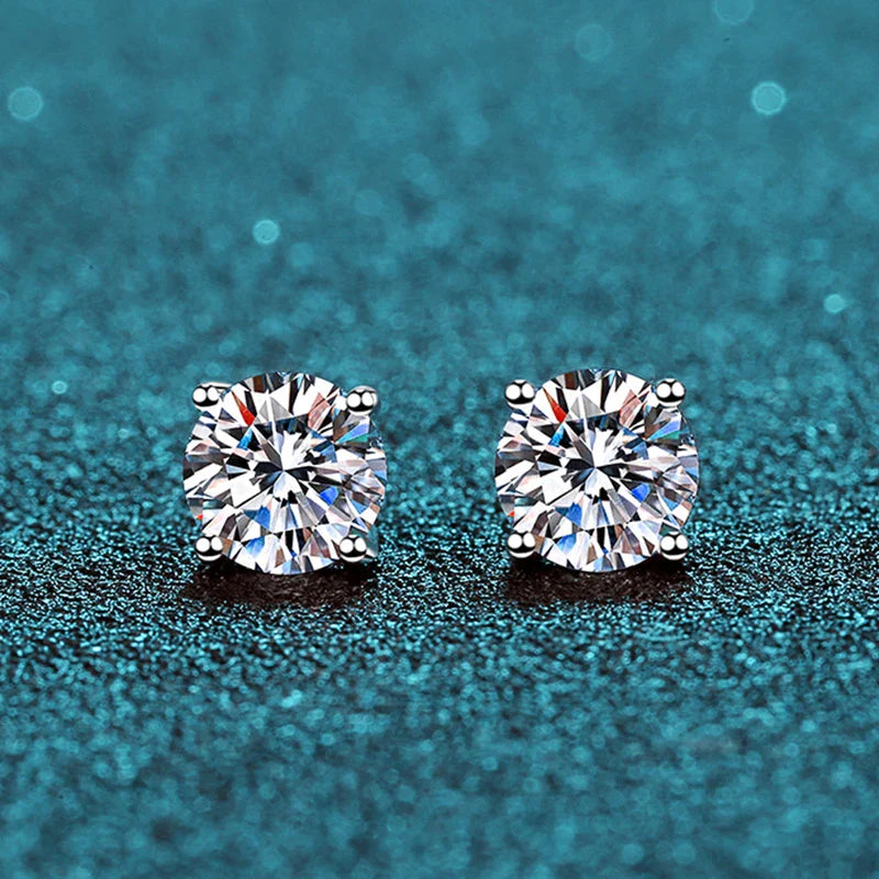 2.0ct moissanite stud earrings in 925 sterling silver displaying brilliant diamond-like fire and clarity. — view 5