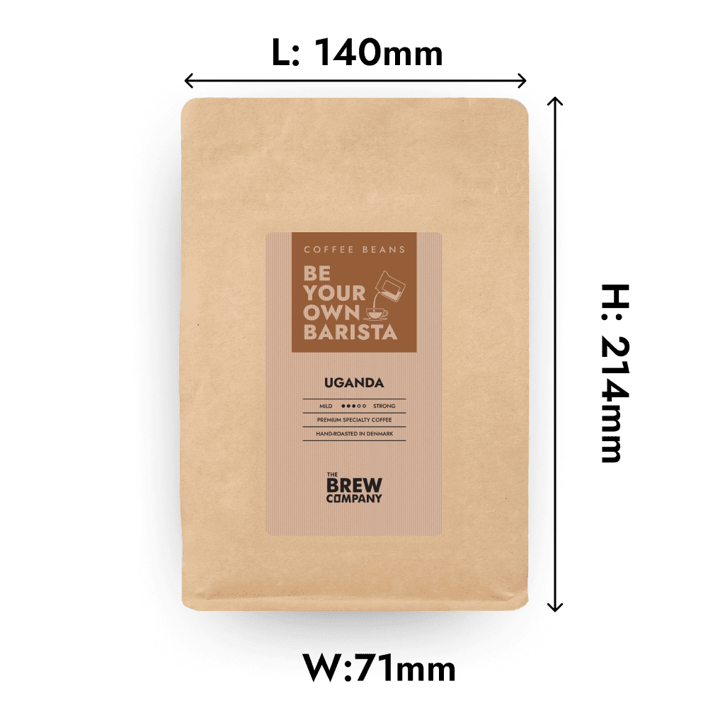 Bag of fresh Uganda whole coffee beans with eco-friendly kraft paper packaging — view 2