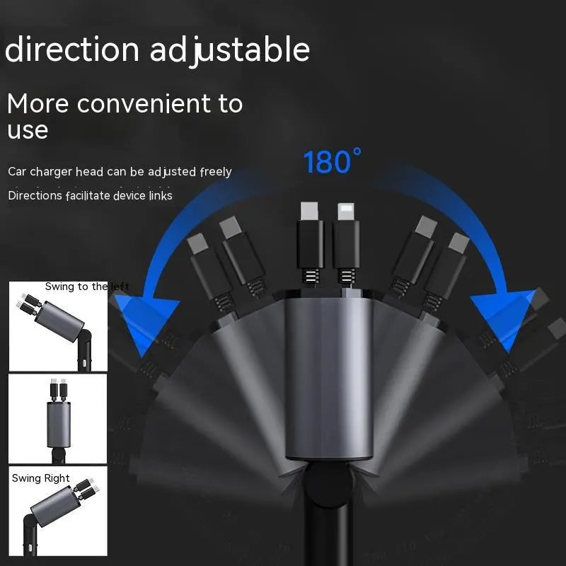 Ultra-fast retractable car charger in durable black ABS plastic with digital voltage display. — view 3