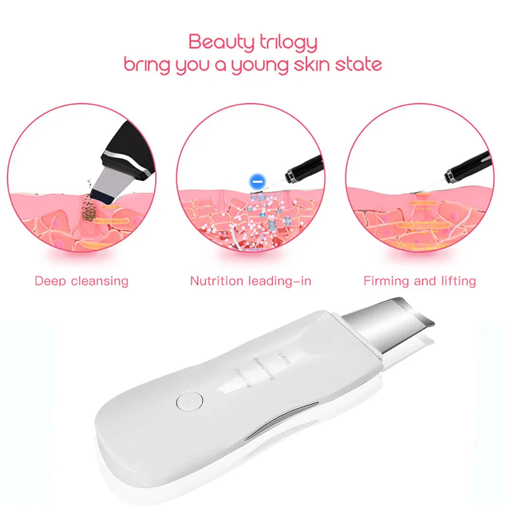 Ultrasonic skin scrubber facial cleansing device in sleek white plastic for gentle deep pore exfoliation — view 2