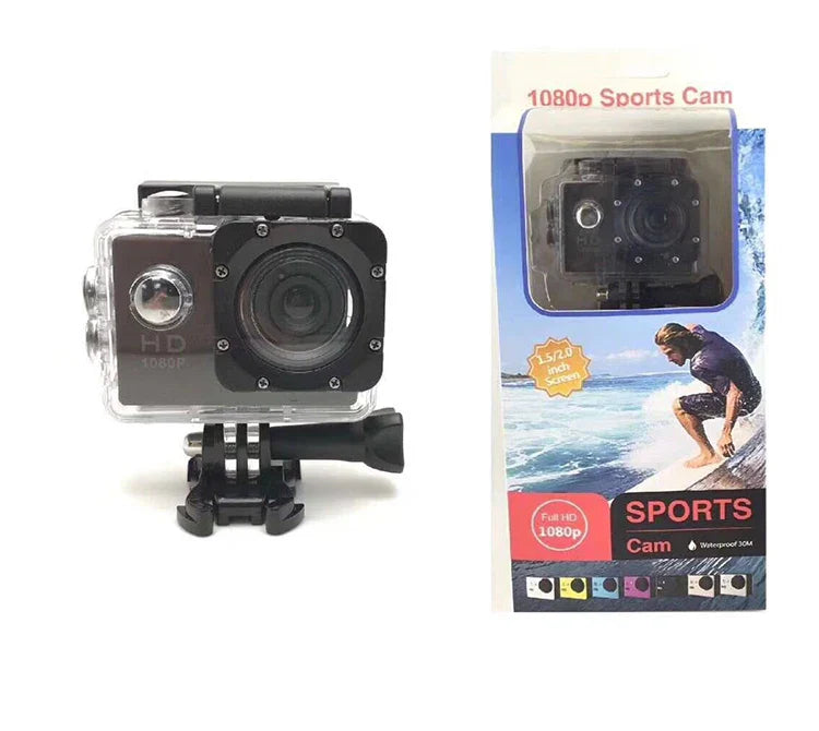 Waterproof 1080p sports action camera in durable case with two inch screen and versatile mounting accessories — view 3