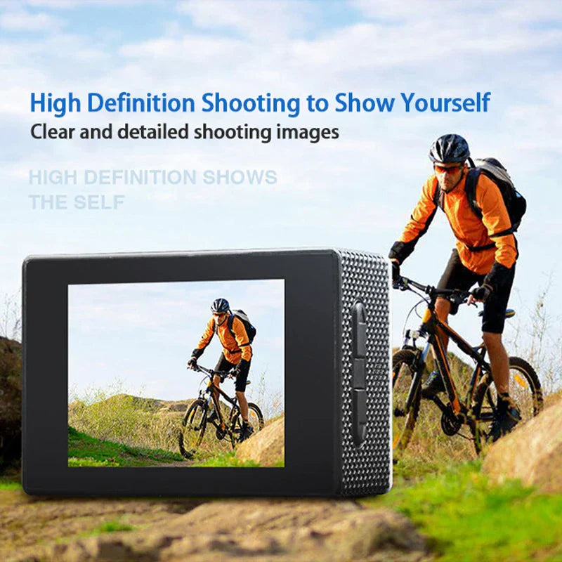 Waterproof 1080p sports action camera in durable case with two inch screen and versatile mounting accessories — view 4