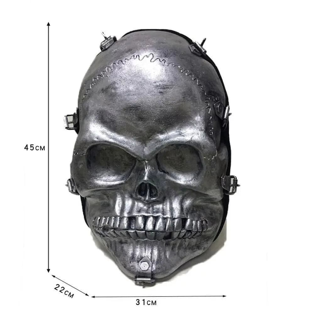 Unisex large 3D skull backpack in black PU leather with top handle and adjustable shoulder straps — view 2