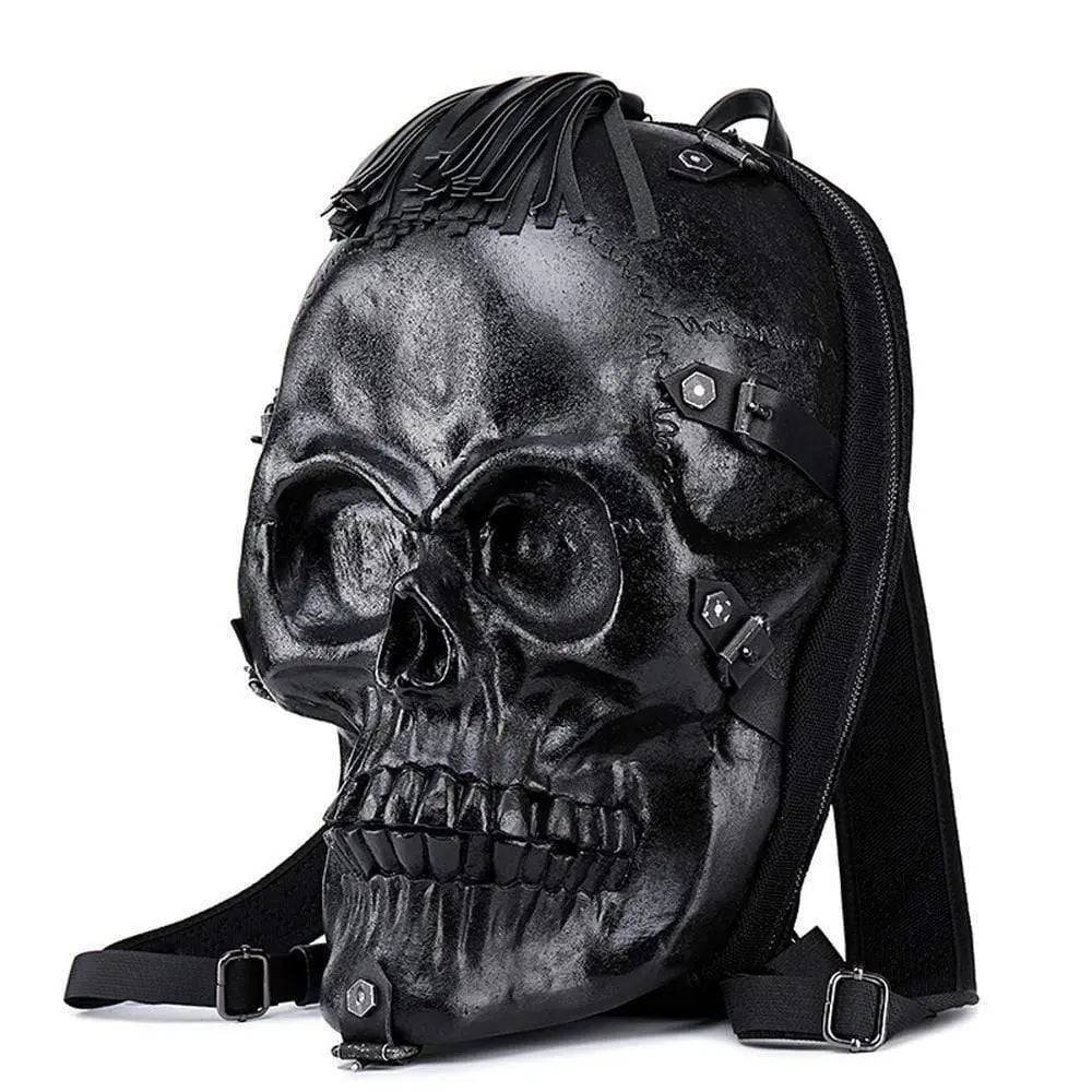 Unisex large 3D skull backpack in black PU leather with top handle and adjustable shoulder straps — view 4